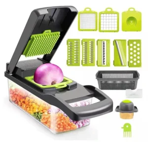 Cortador de Verduras Multifunción 12 en 1 con Cesta Escurridora | Picadora y Rebanadora de Cocina