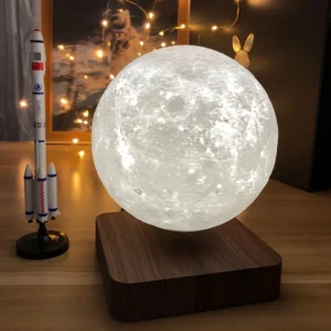 Lámpara de Luna Levitante Magnética LED | Luna Flotante 3D con Base de Madera y Luz Decorativa