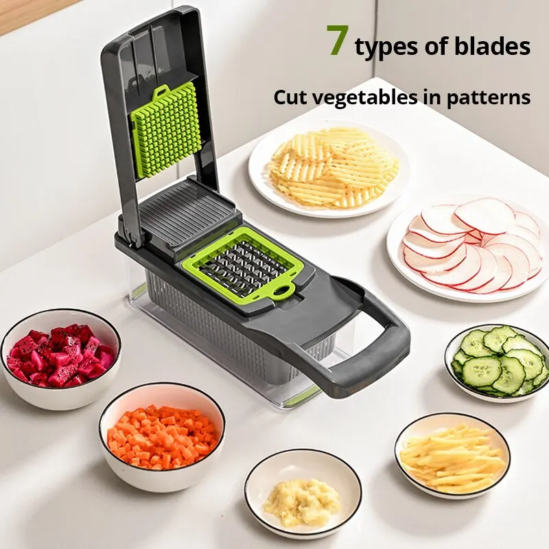 Cortador de Verduras Multifunción 12 en 1 con Cesta Escurridora | Picadora y Rebanadora de Cocina - Imagen 2