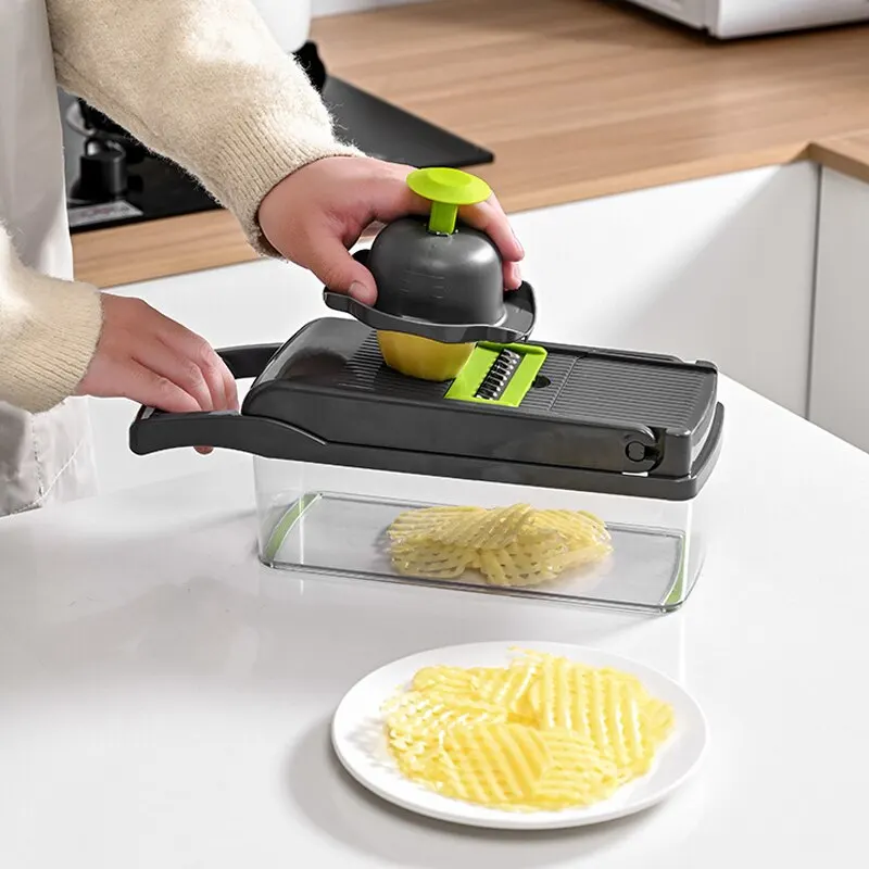 Cortador de Verduras Multifunción 12 en 1 con Cesta Escurridora | Picadora y Rebanadora de Cocina - Imagen 4