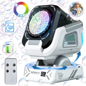 Máquina de Burbujas Automática Recargable USB-C | Pistola de Pompas con Mando a Distancia para Niños